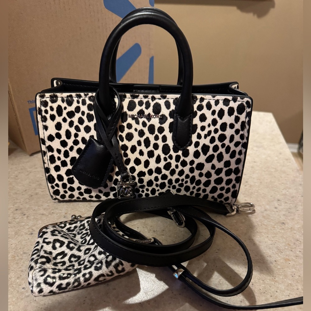 Michael Kors Scarlett Extra-Small Cheetah
Print Calf Hair Crossbody Bag